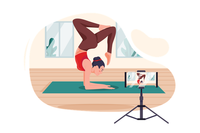 Yoga Expert transmitindo online por smartphone  Ilustração