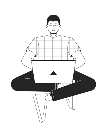 Especialista en informática trabajando en una computadora portátil  Ilustración
