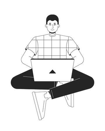 Especialista en informática trabajando en una computadora portátil  Ilustración