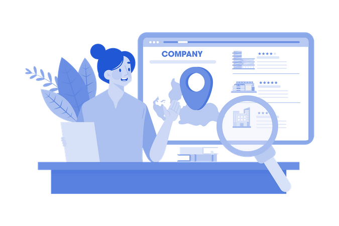 Especialista local em SEO otimizando listagens de empresas para pesquisa local  Ilustração