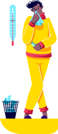 Espirrando homem com febre, sofrendo de gripe  Ilustração