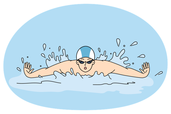 Nadador esportista em piscina. Esporte e atividade.  Ilustração