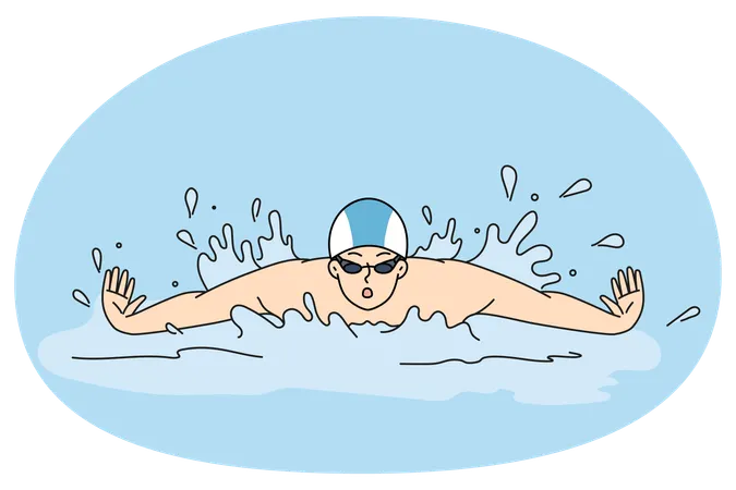 Nadador esportista em piscina. Esporte e atividade.  Ilustração