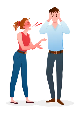 Esposa gritando com marido  Ilustração