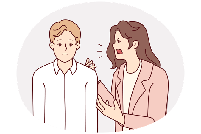 Esposa loca gritándole a su marido ignorante  Ilustración
