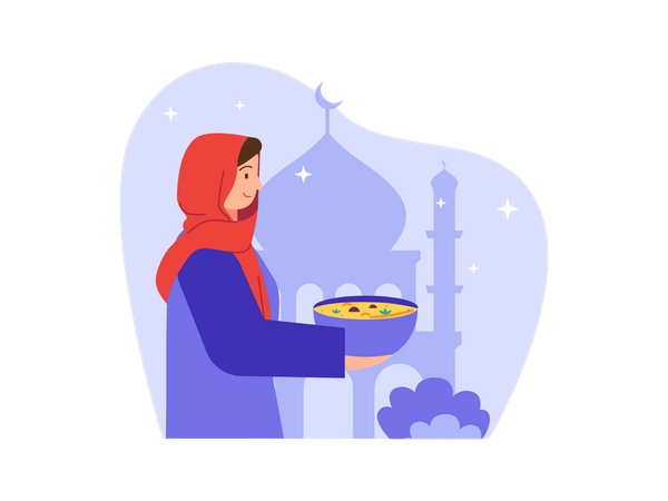 Esposa musulmana sirviendo comida  Ilustración