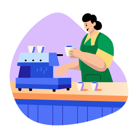コーヒーマシンを使ってコーヒーを作るエスプレッソブリューワー  イラスト