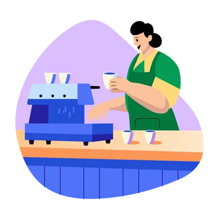 コーヒーマシンを使ってコーヒーを作るエスプレッソブリューワー  イラスト