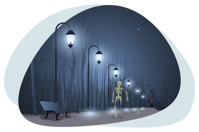 Esqueleto andando na rua  Ilustração