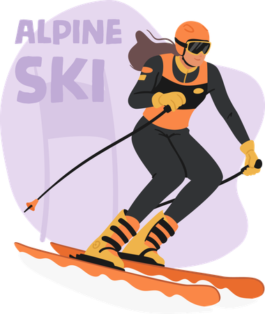 Esquí alpino emocionante deporte de invierno  Ilustración