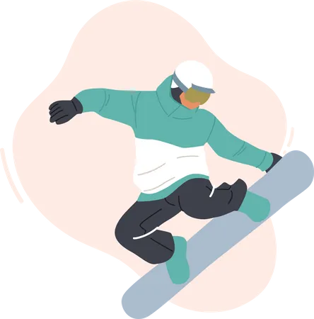 Estacion De Esqui De Montana Snowboard Recreacion Deportes Extremos De Invierno Actividad Y Deporte Joven Deportista Vestido Con Ropa De Invierno Y Gafas Haciendo Acrobacias Y Saltos Ilustracion Vectorial De Dibujos Animados Ilustración