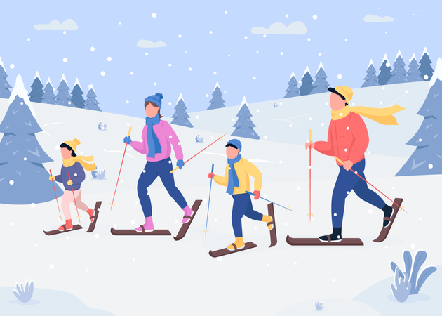 Esqui em família  Ilustração