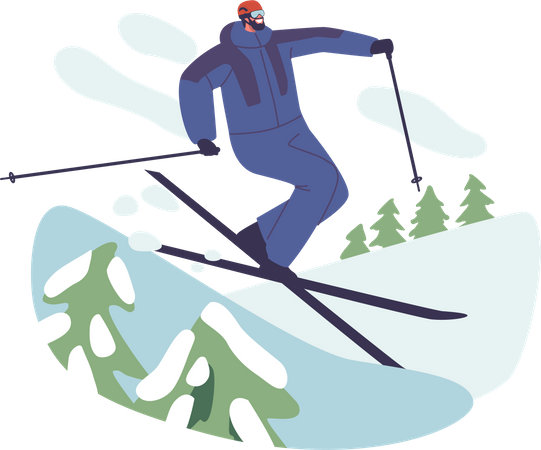 Esquiador conquista slalom de montanha com precisão  Ilustração