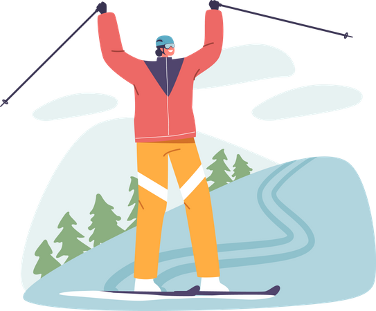 Esquiador conquistando o desafiador slalom de montanha  Ilustração
