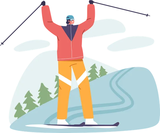Personagem Esquiador Especialista Conquistando Um Percurso Desafiador De Slalom De Montanha Fazendo Curvas Precisas Na Neve Mostrando Habilidade E Determinacao No Deserto Alpino Ilustra O Vetorial De Desenho Animado Ilustração