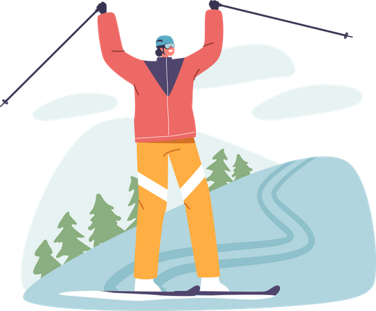 Esquiador conquistando el desafiante slalom de montaña  Ilustración