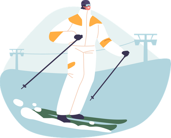 Esquiador enfrenta desafio desafiador no slalom de montanha  Ilustração