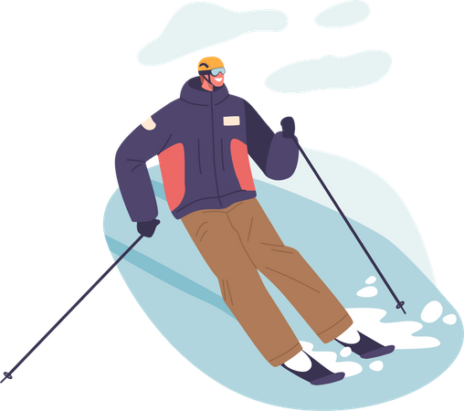 Esquiador habilidoso navegando habilmente pelo slalom de montanha  Ilustração