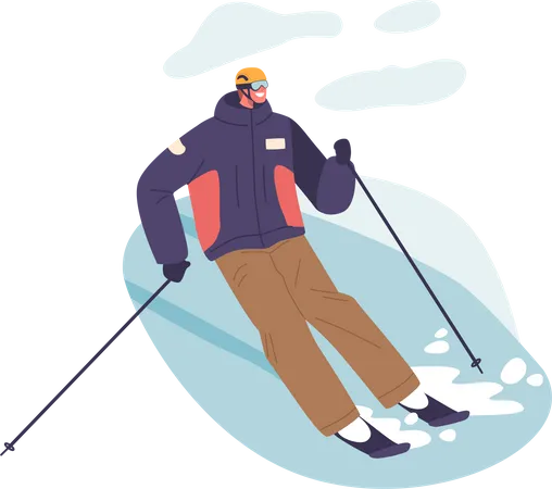 Personagem De Esquiador Habilidoso Navegando Habilmente Em Um Exigente Slalom De Montanha Esculpindo Linhas Precisas Na Neve Fresca Em Um Cenario Alpino Imaculado Ilustra O Vetorial De Pessoas Dos Desenhos Animados Ilustração