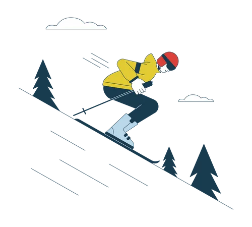 Esquiador masculino con bastones de esquí  Ilustración
