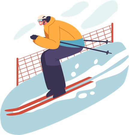 Esquiador proficiente enfrenta um rigoroso slalom de montanha  Ilustração