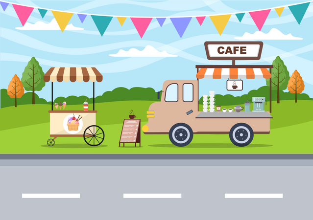 Essensstände auf dem Jahrmarkt  Illustration