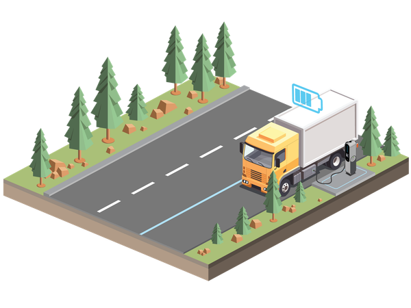 Estación de carga para vehículos eléctricos en carretera local  Ilustración