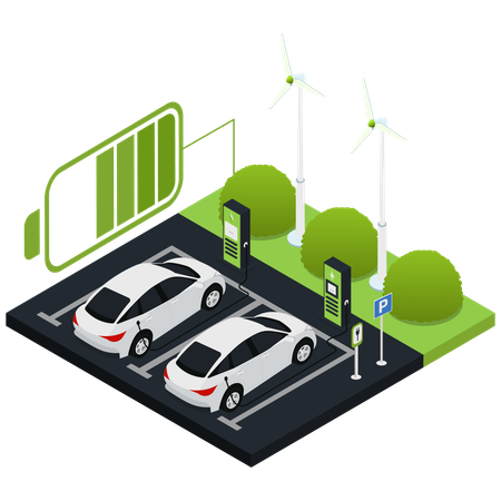 Estacionamento para carregamento de veículos elétricos  Ilustração