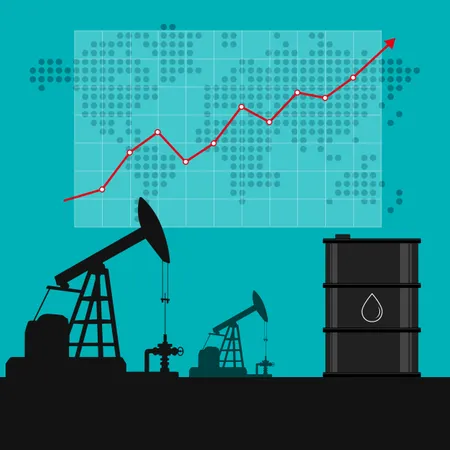 Concepto De Industria Petrolera Grafico De Crecimiento Del Precio Del Petroleo Con Fondo De Mapa Mundial Mercados Financieros Ilustracion Vectorial Ilustración