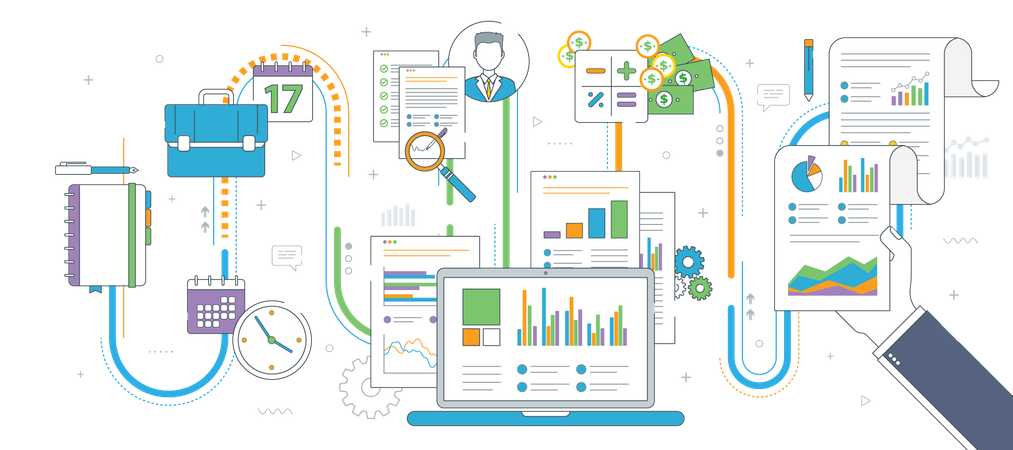 Estadísticas financieras empresariales  Ilustración