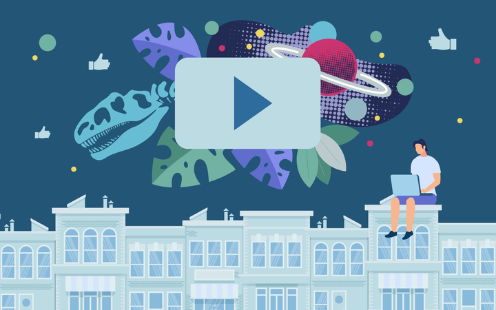 Estandarte brillante del hombre viendo video educativo  Illustration