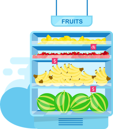 Estante con frutas en la tienda  Ilustración