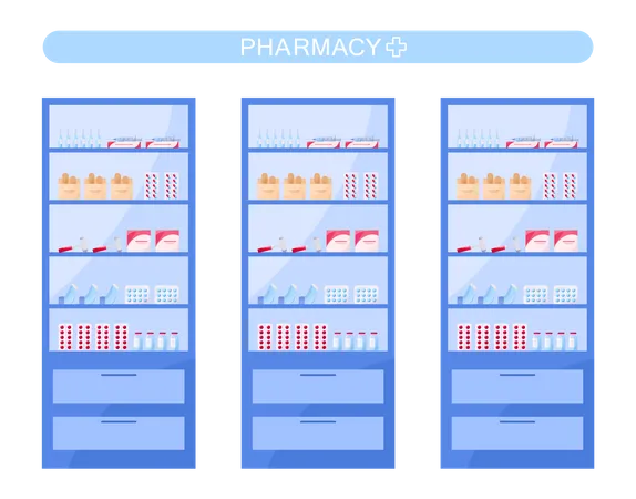 Estante de la farmacia  Ilustración