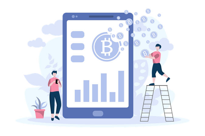 Estatísticas de criptomoeda Bitcoin  Ilustração