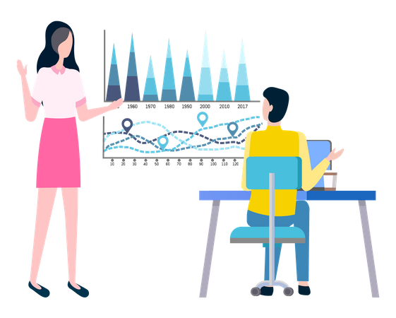 Equipe de negócios fazendo estatísticas de dados  Ilustração