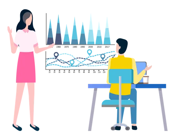 Equipe de negócios fazendo estatísticas de dados  Ilustração