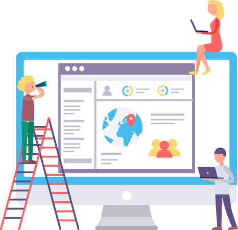 Estatísticas de site de desenvolvimento e informações de análise da Web  Ilustração