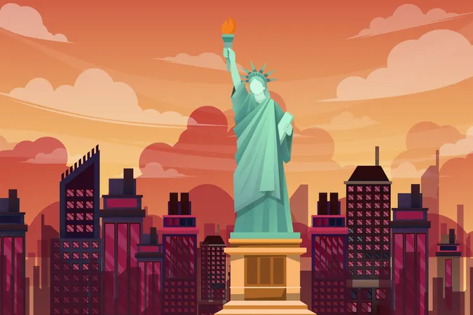 Estatua de la libertad en la ciudad de nueva york  Ilustración