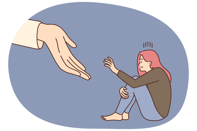 Alongamento de mão para ajudar mulher em depressão  Ilustração