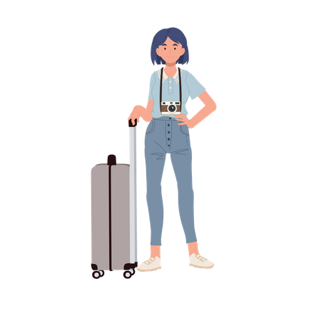 Garota estilista com bagagem de mão  Ilustração
