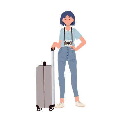 Garota estilista com bagagem de mão  Ilustração