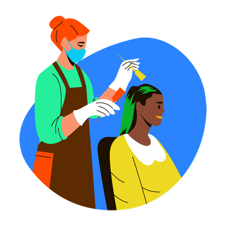 Estilista femenina Tinte de cabello de clienta  Ilustración