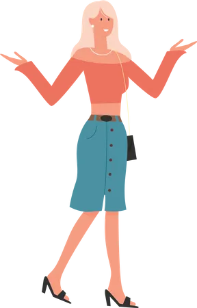 Garota estilista pendurando bolsa no ombro  Ilustração