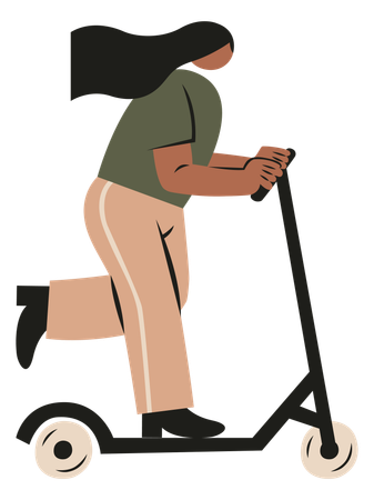 Mujer joven montando scooter eléctrico  Ilustración