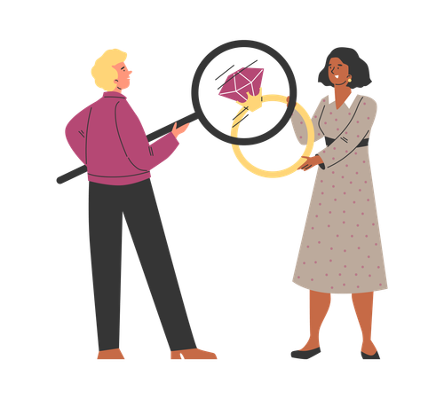 Estimating value of jewellery in pawnshop  Illustration