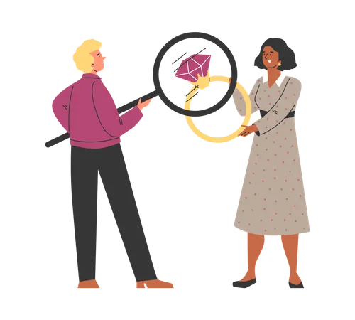 Estimating value of jewellery in pawnshop  Illustration