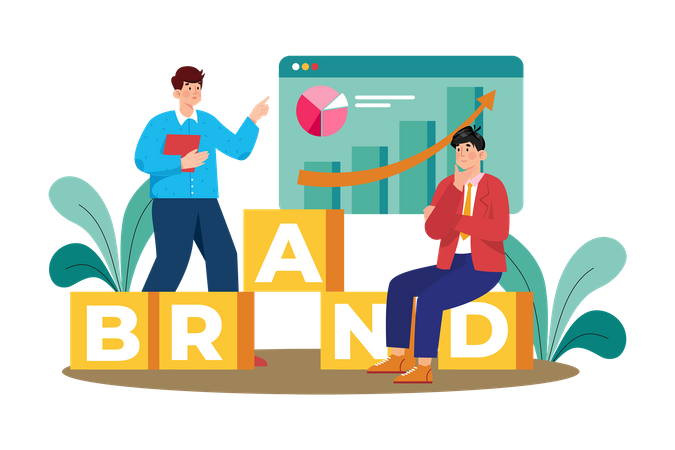 Estratega de marca desarrollando una estrategia de branding que incorpora SEO  Ilustración