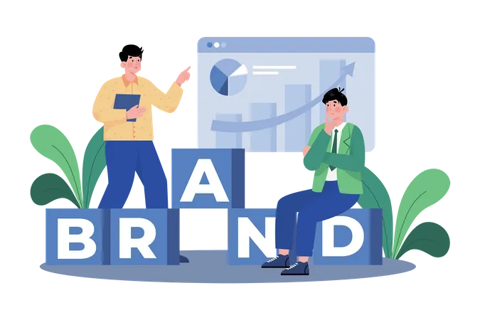 Estratega de marca desarrollando una estrategia de branding que incorpora SEO  Ilustración