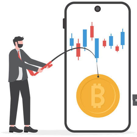 Estrategia comercial de empresario en bitcoin  Ilustración