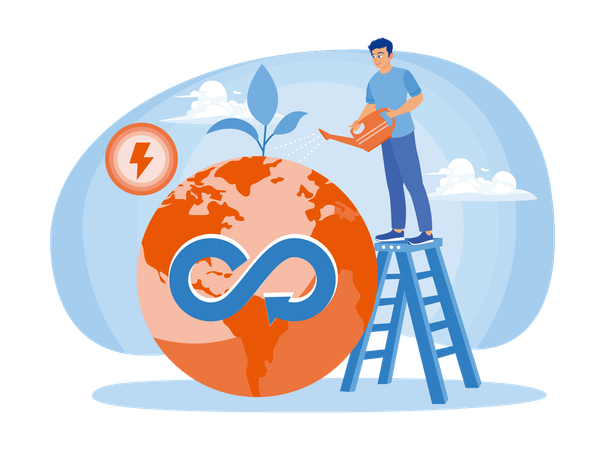Estrategia de crecimiento económico sostenible y reutilización de recursos naturales y reducción del impacto climático  Ilustración